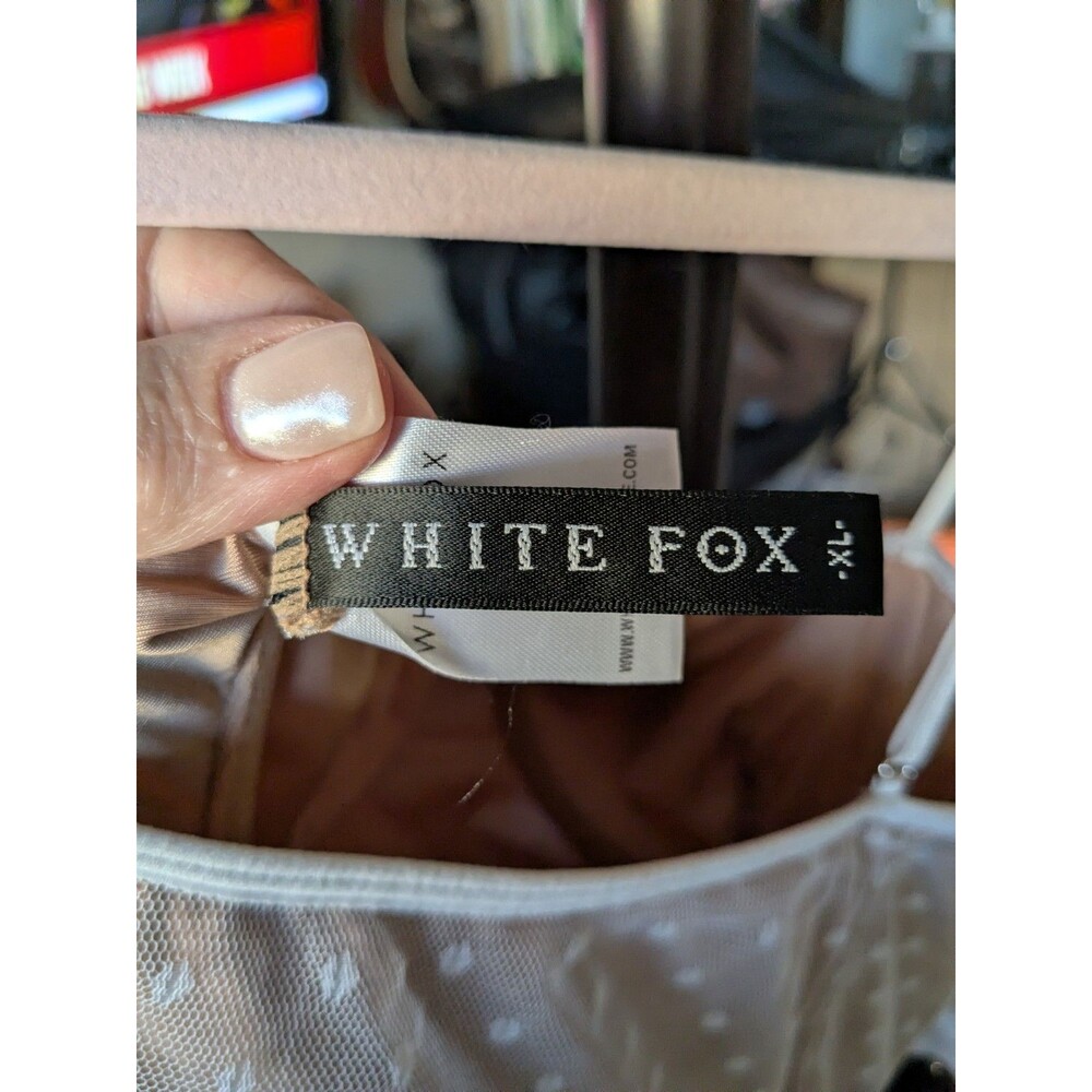 White Fox Boutique No Looking Back Bodysuit White Mesh Point D'Espirit XL - Picture 3 of 10
